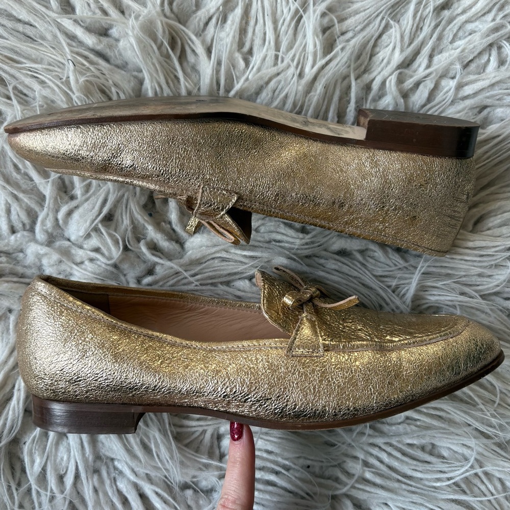 J. Crew The Academy Leather Metallic Gold Womens Almond Toe Loafers H1872 Size 8 - Picture 4 of 12